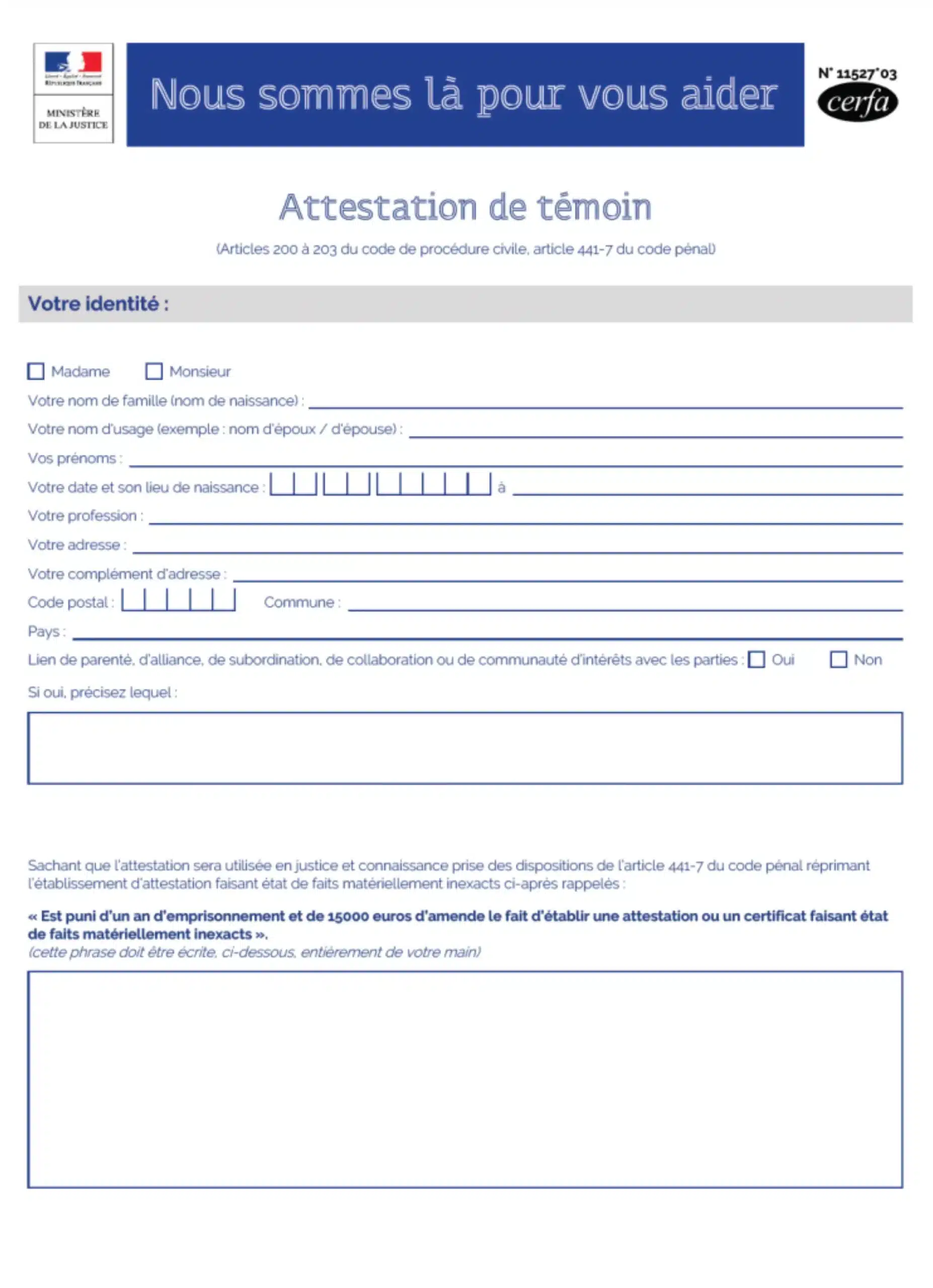 cerfa attestation de temoin