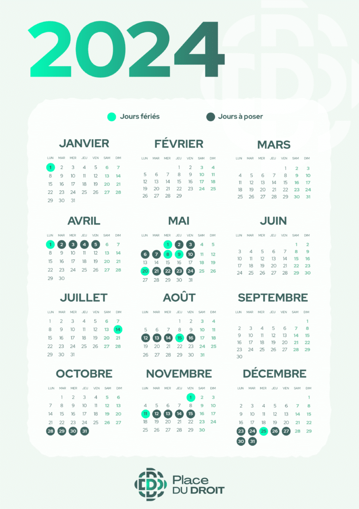 Calendrier jours fériés 2024