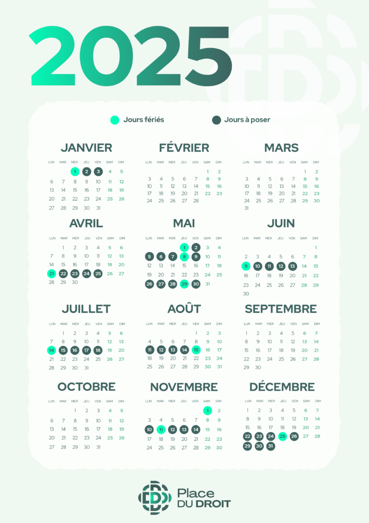 Calendrier jours fériés 2025