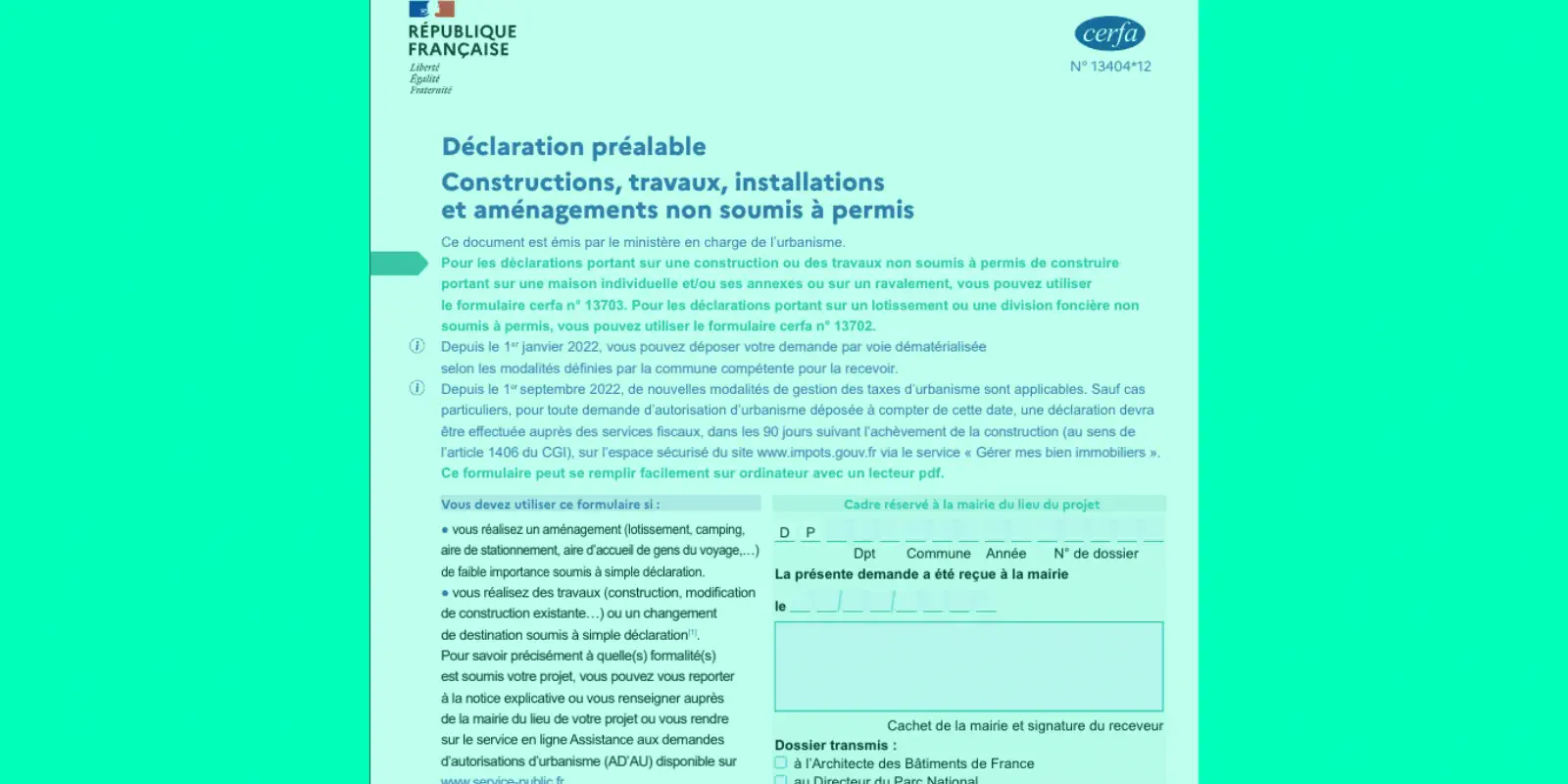 Le cerfa document important de la déclaration préalable